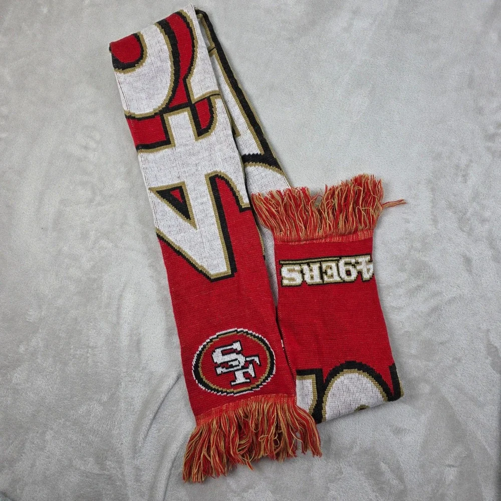 San Francisco‎ 49ers NFL Knit Scarf Red Gold White SF Logo Fringe